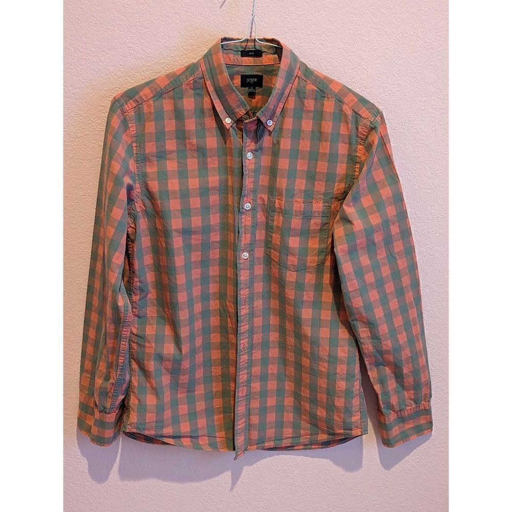 J.Crew Medium slim cut, coral and gray cotton shirt